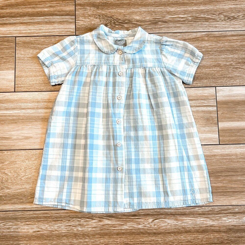 Tocoto Vintage Light Blue Plaid Gingham Pan Collar Dress Size 12M